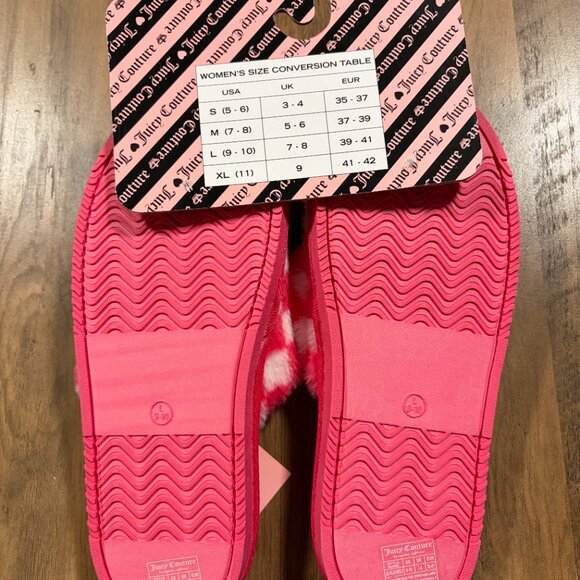 Juicy Couture Pink Checkered Fuzzy Slide Slippers Size L 9/10 NWT - Picture 3 of 3